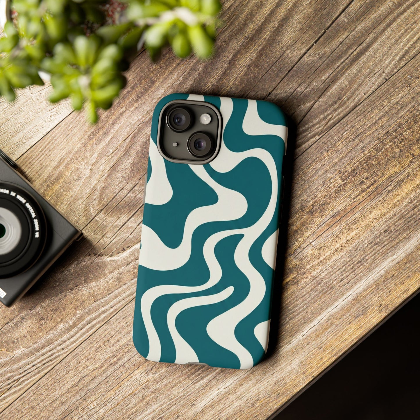 Teal Retro Swirl Tough Phone Case