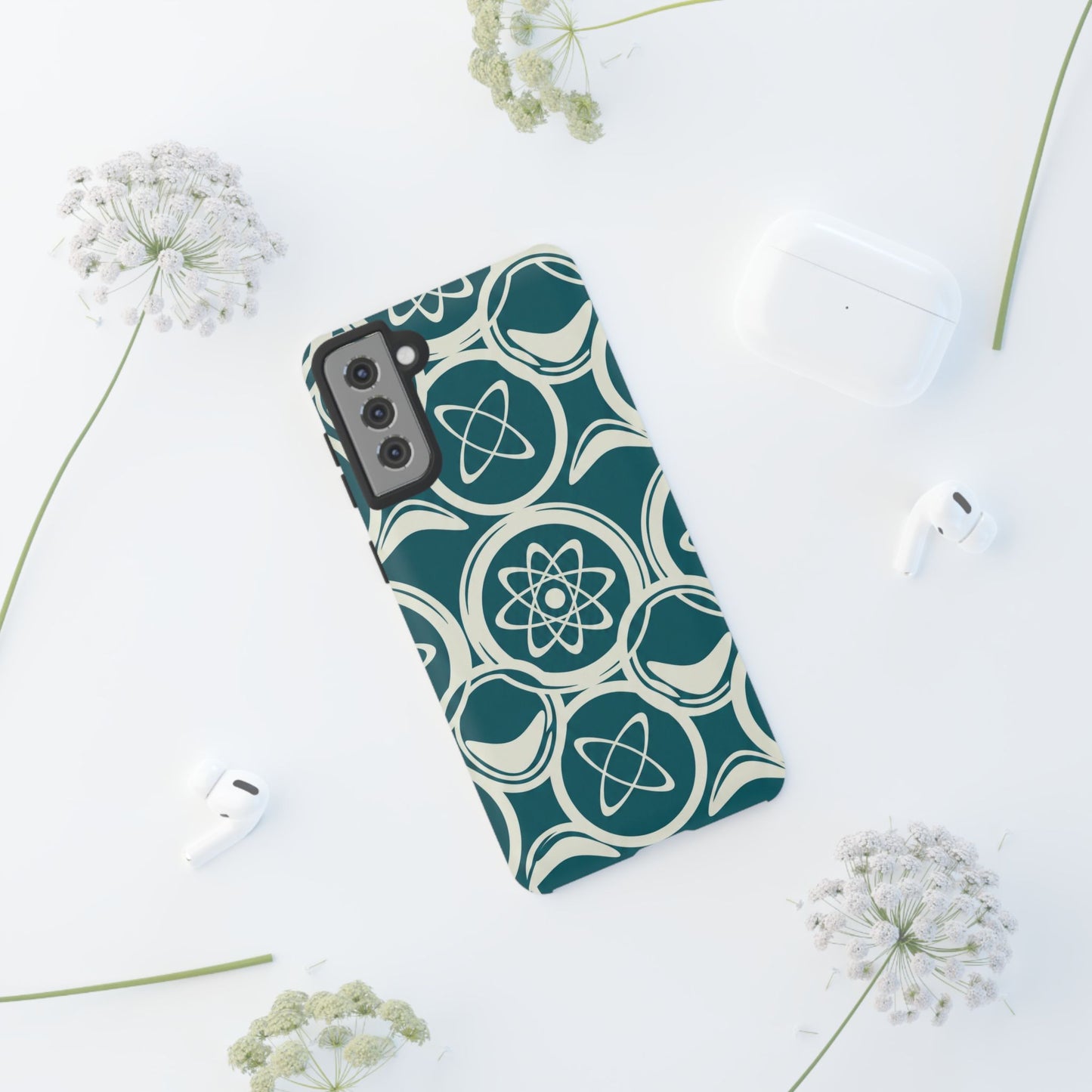 Atomic Geo Tough Phone Case — Teal Retro Science Pattern