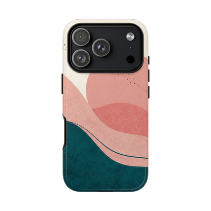 Abstract Sunset Phone Case — Pink & Teal Wave Tough Case