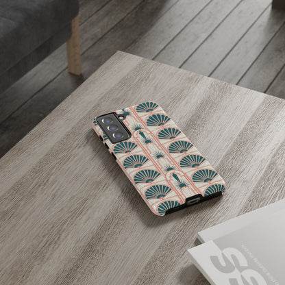 Art Deco Fan Pattern Tough Phone Case — Teal & Blush Retro Protection