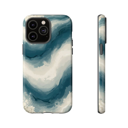 Ocean Wave Marble Phone Case — Teal & Ivory Abstract Tough Case