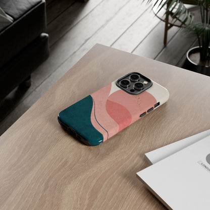 Abstract Sunset Phone Case — Pink & Teal Wave Tough Case