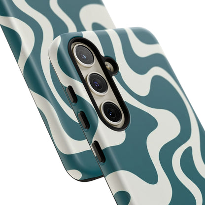 Abstract Teal Swirl Phone Case — Retro Wavy Tough Case