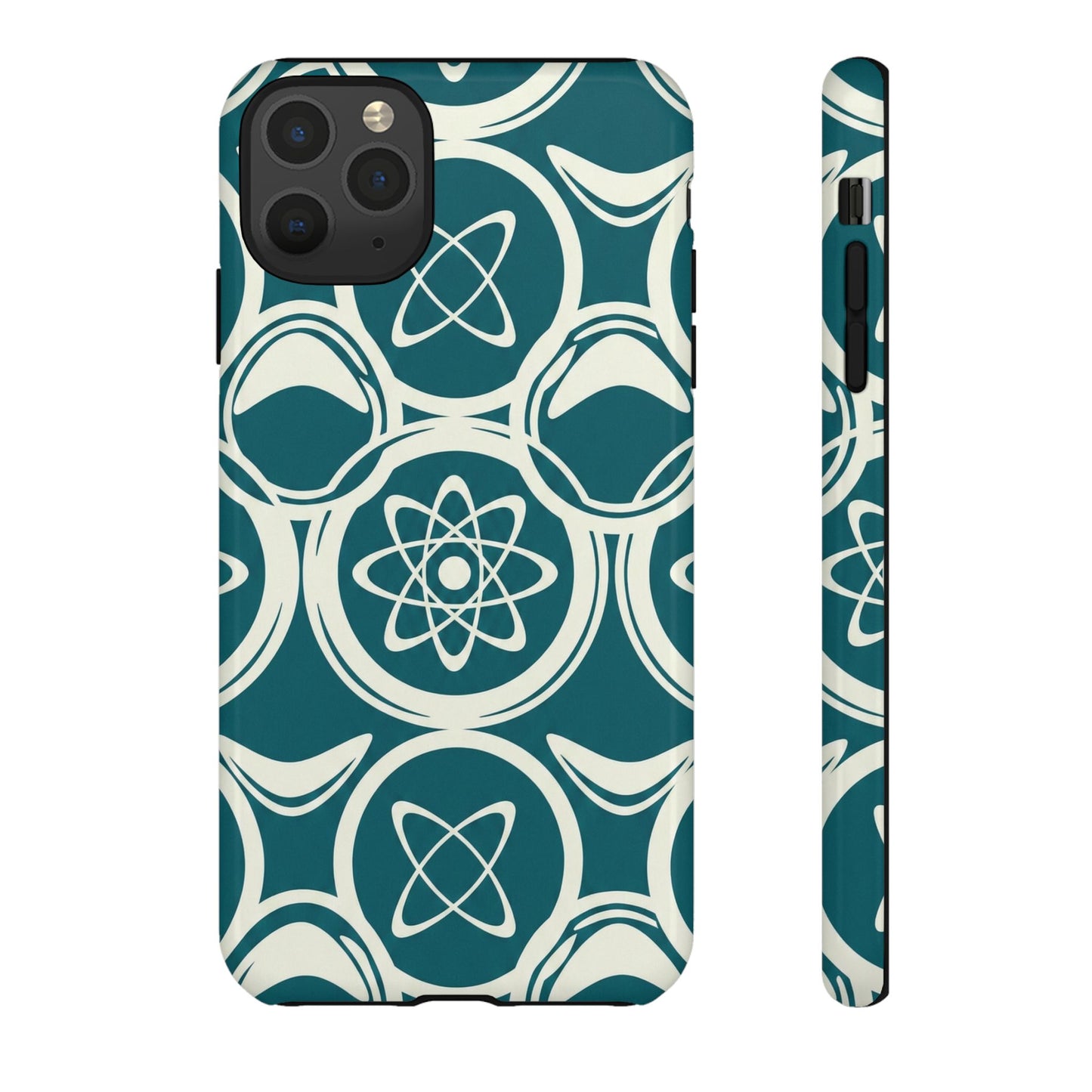 Teal Retro Atomic Pattern Tough Phone Case - Mid-Century Science Design