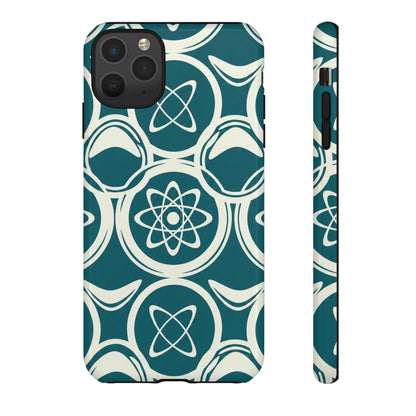Teal Retro Atomic Pattern Tough Phone Case - Mid-Century Science Design