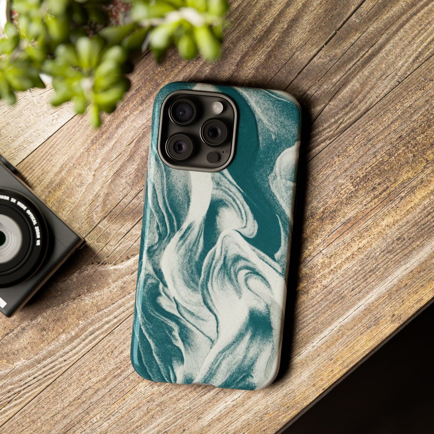 Marble Teal Tough Phone Case — Swirl Pattern Protective Cover