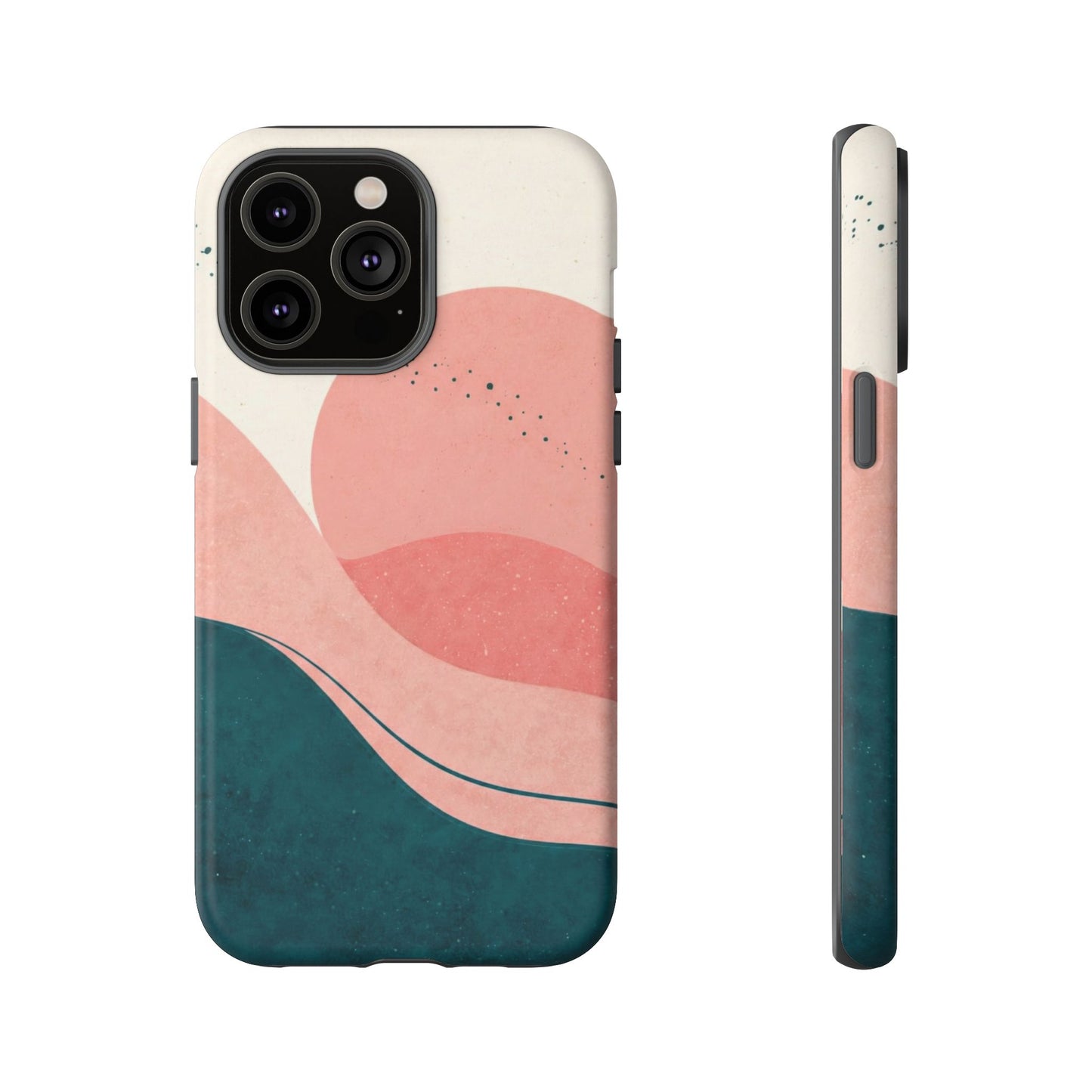 Abstract Sunset Phone Case — Pink & Teal Wave Tough Case