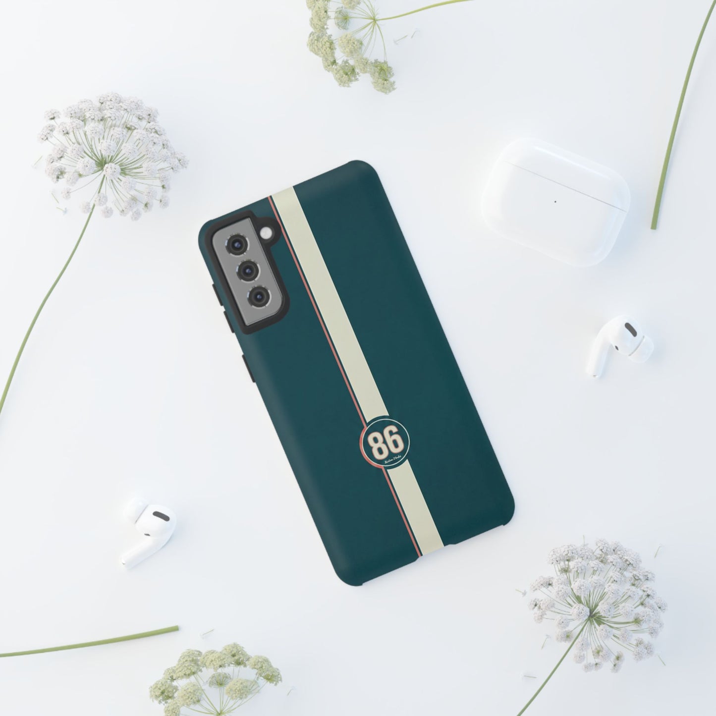 Racing Stripe Phone Case - Retro Teal with Number 86