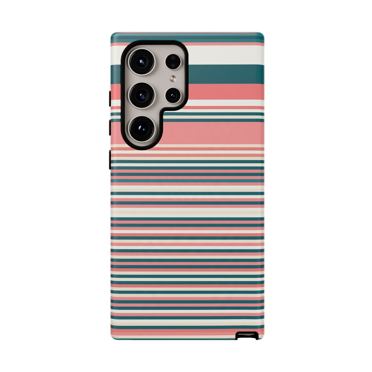 Striped Tough Phone Case — Coral, Teal & White Protective Cover