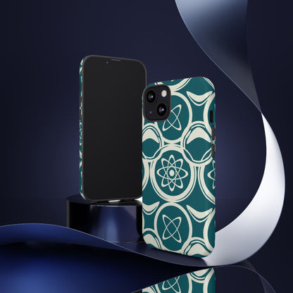 Teal Retro Atomic Pattern Tough Phone Case - Mid-Century Science Design