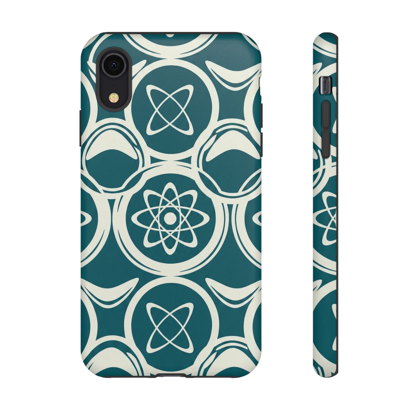 Teal Retro Atomic Pattern Tough Phone Case - Mid-Century Science Design