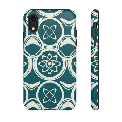 Teal Retro Atomic Pattern Tough Phone Case - Mid-Century Science Design