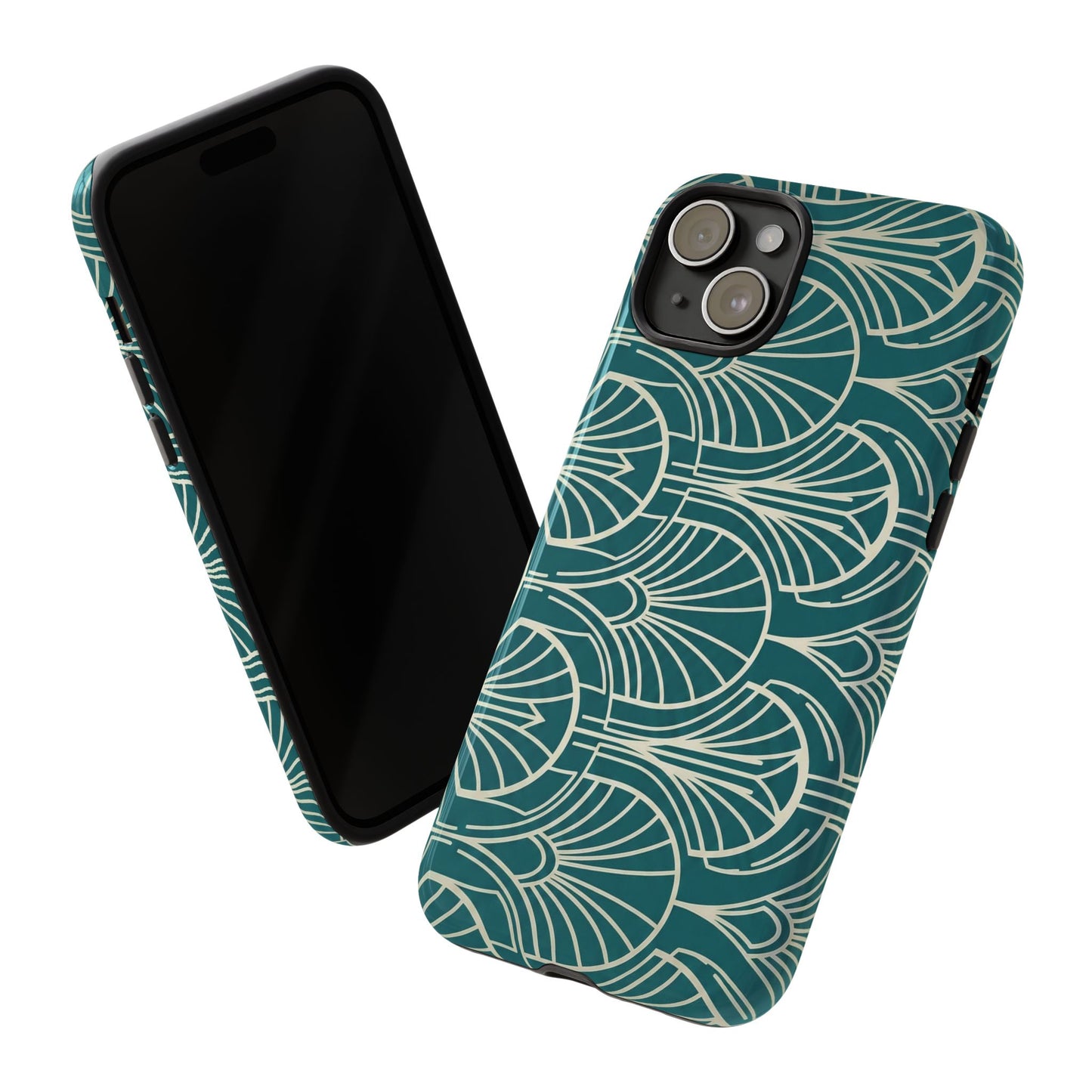 Art Deco Teal Pattern Tough Phone Case — Vintage Geometric Protective Case