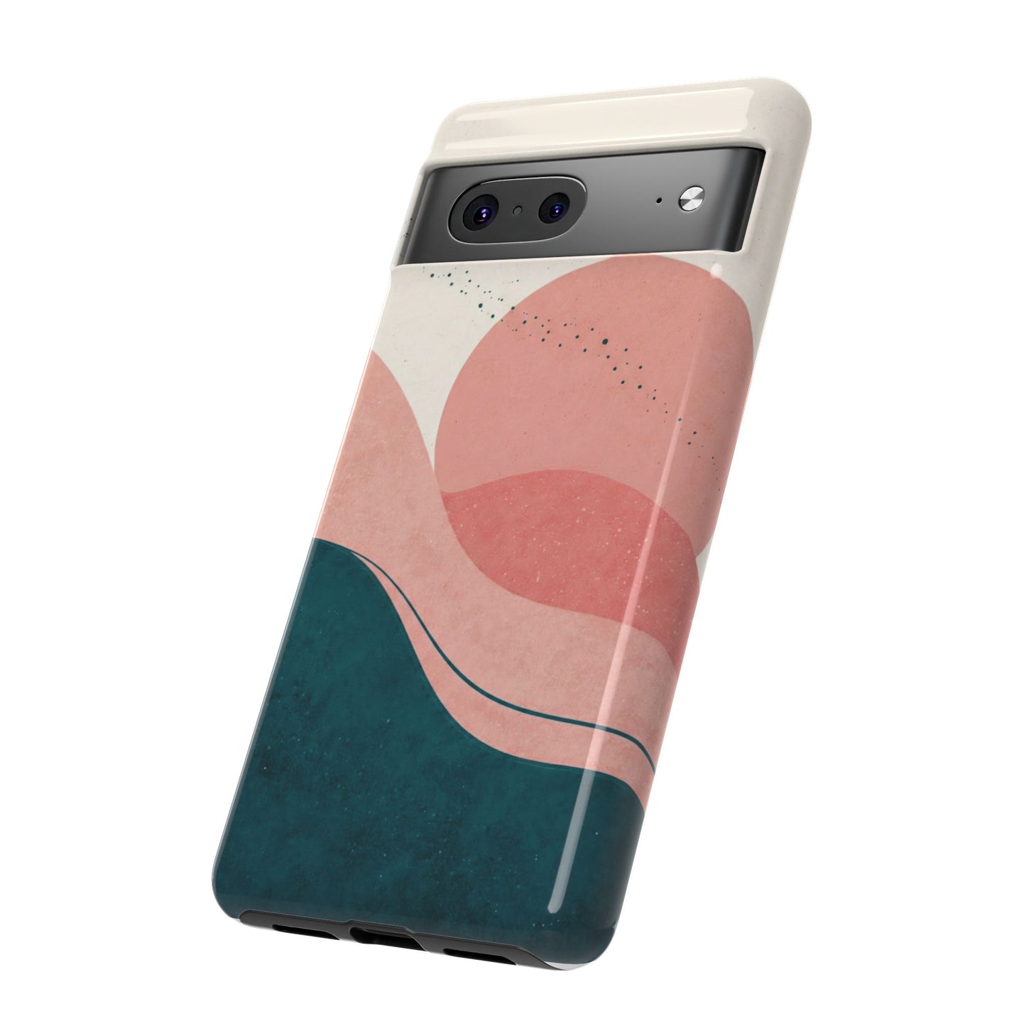 Abstract Sunset Phone Case — Pink & Teal Wave Tough Case