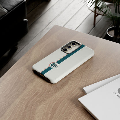 Racing Stripe Tough Phone Case — Retro White With '86 Circle Badge
