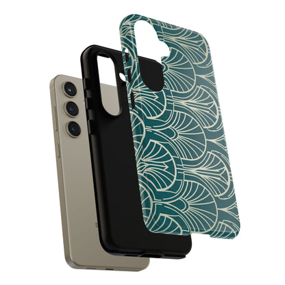 Teal Art Deco Pattern Tough Phone Case — Retro Geometric Protection