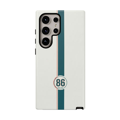 Racing Stripe Tough Phone Case — Retro White With '86 Circle Badge