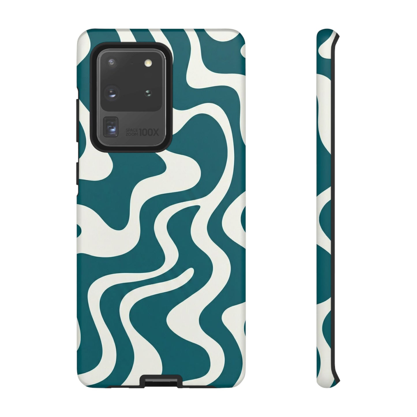 Abstract Teal Swirl Phone Case — Retro Wavy Tough Case