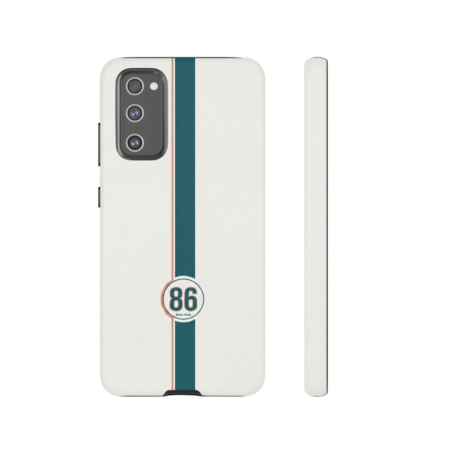 Racing Stripe Tough Phone Case — Retro White With '86 Circle Badge