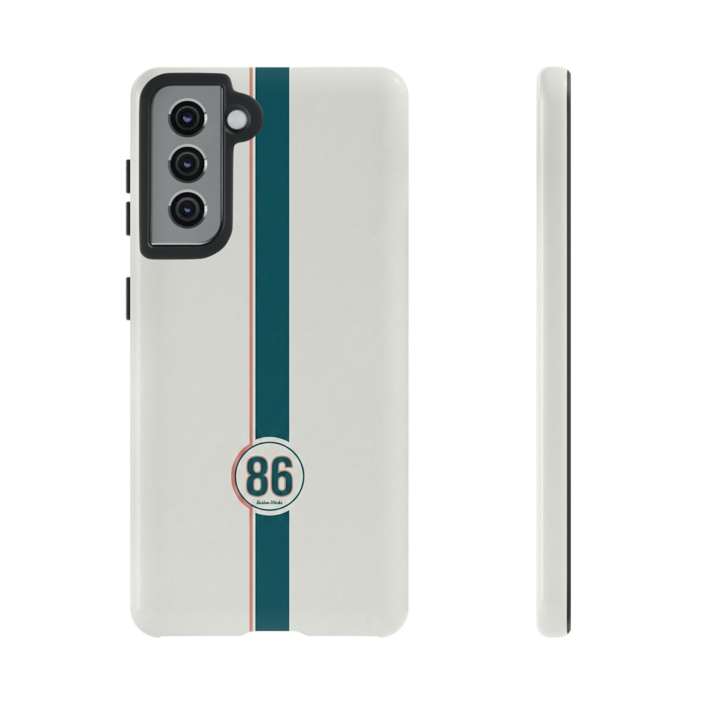 Racing Stripe Tough Phone Case — Retro White With '86 Circle Badge