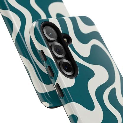 Abstract Teal Swirl Phone Case — Retro Wavy Tough Case