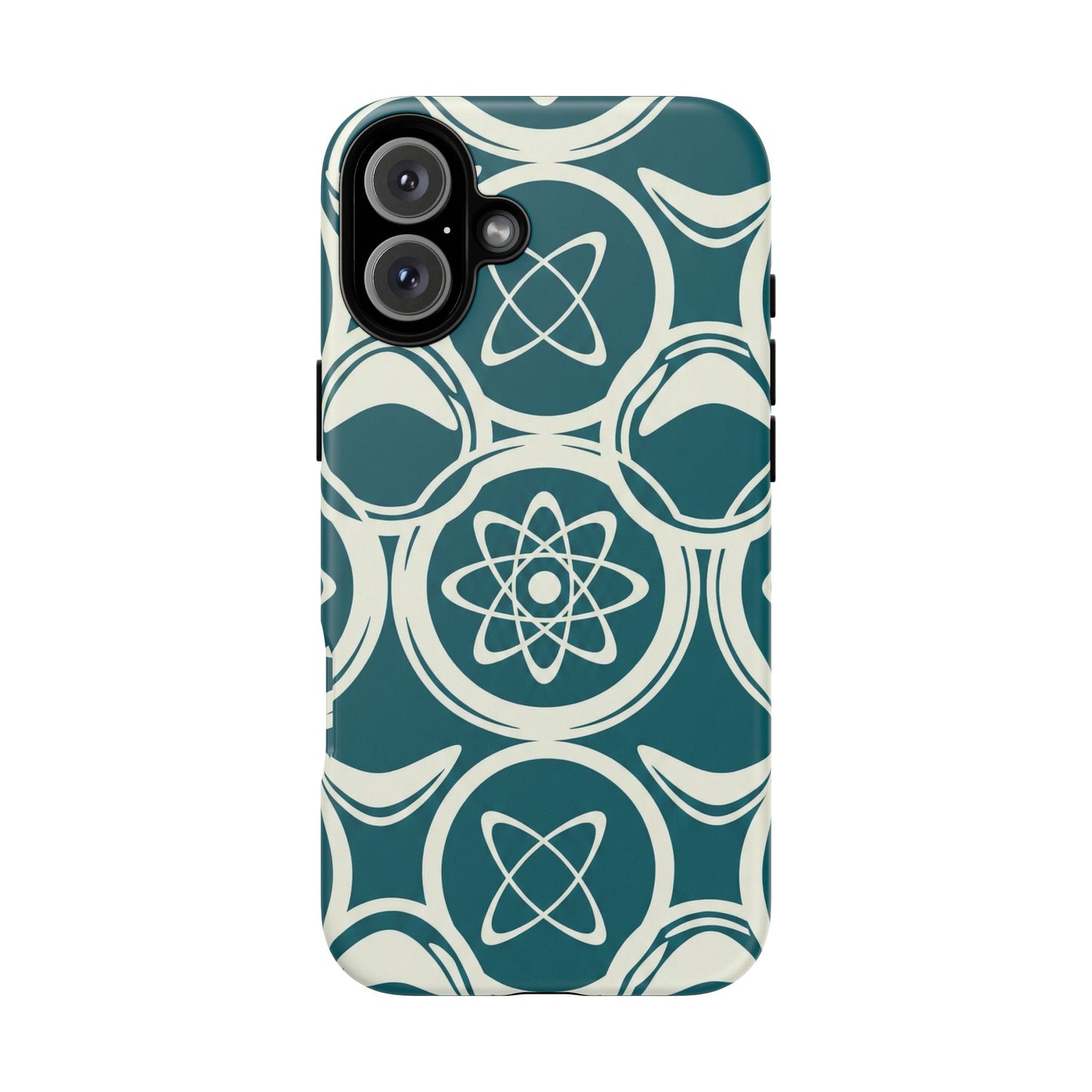 Teal Retro Atomic Pattern Tough Phone Case - Mid-Century Science Design