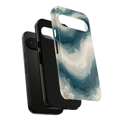 Ocean Wave Marble Phone Case — Teal & Ivory Abstract Tough Case