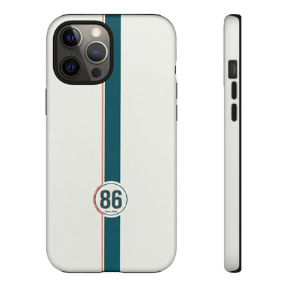 Racing Stripe Tough Phone Case — Retro White With '86 Circle Badge
