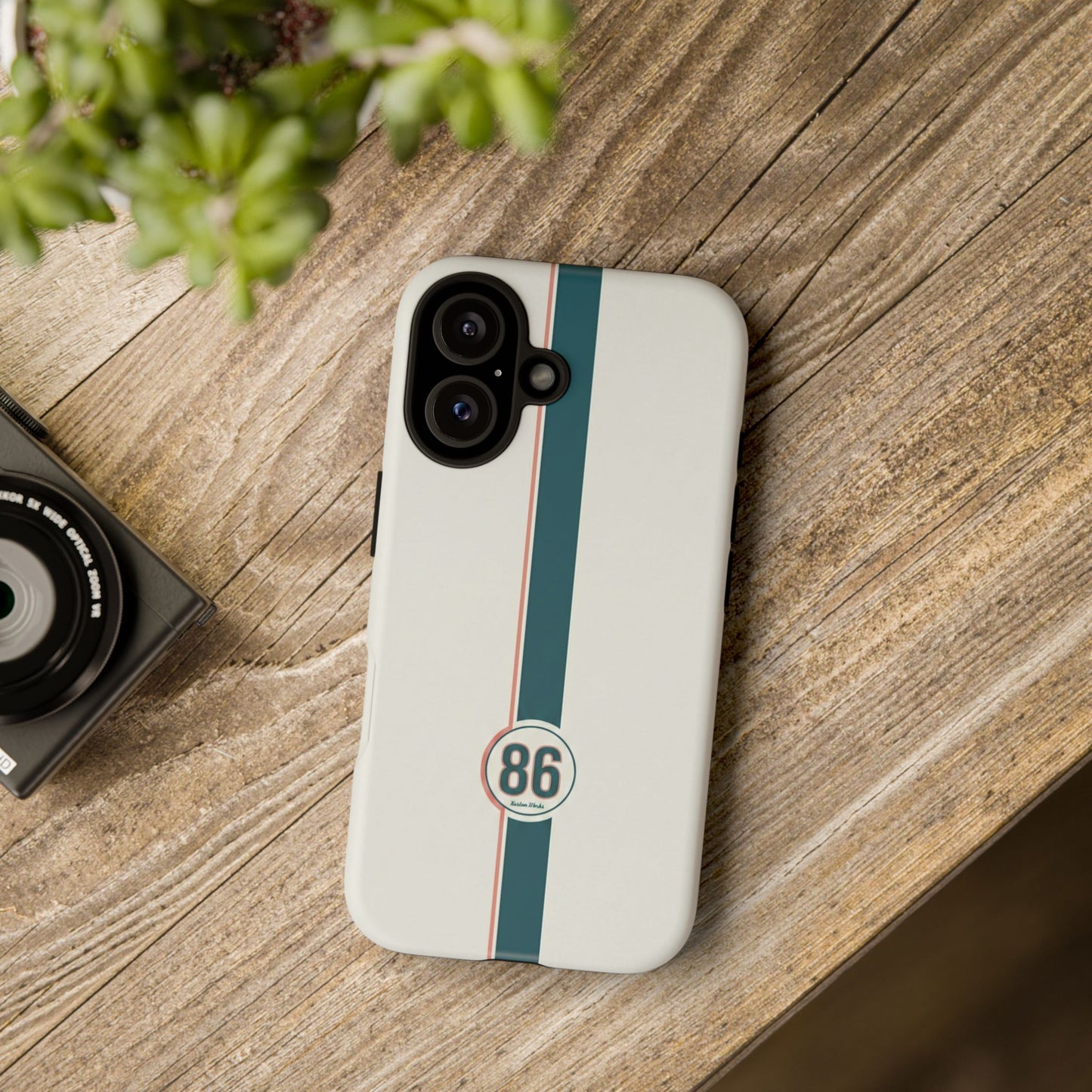 Racing Stripe Tough Phone Case — Retro White With '86 Circle Badge