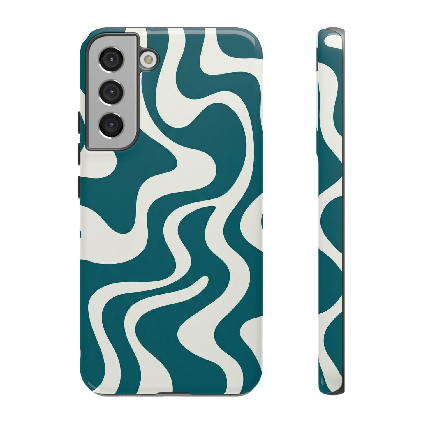 Abstract Teal Swirl Phone Case — Retro Wavy Tough Case
