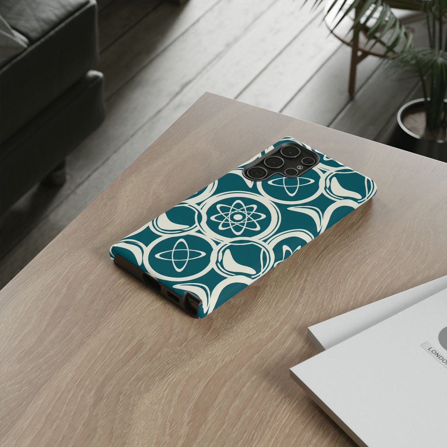 Atomic Geo Tough Phone Case — Teal Retro Science Pattern