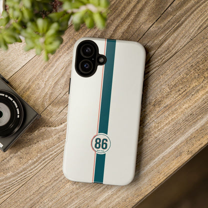 Racing Stripe Tough Phone Case — Retro White With '86 Circle Badge