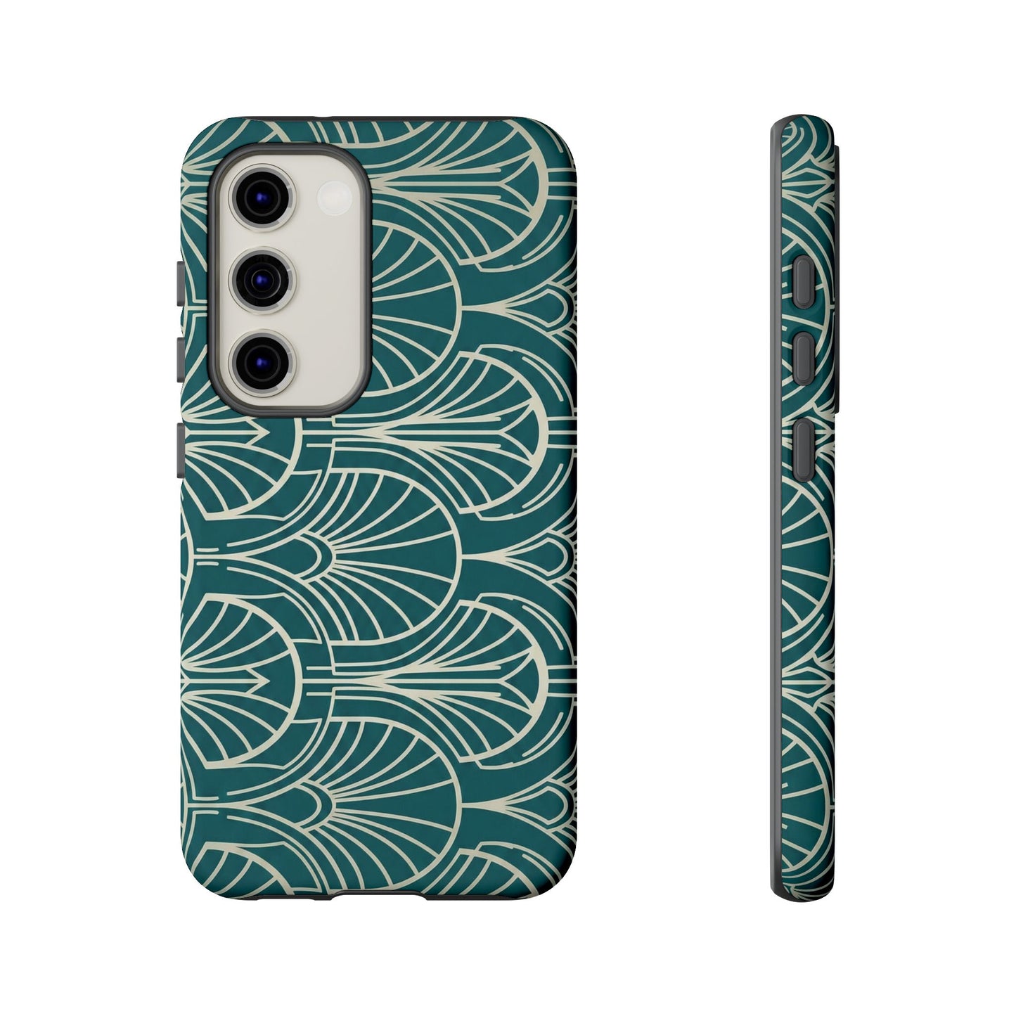 Teal Art Deco Pattern Tough Phone Case — Retro Geometric Protection