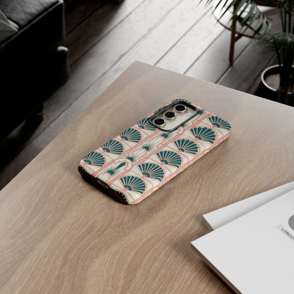 Art Deco Fan Pattern Tough Phone Case — Teal & Blush Retro Protection