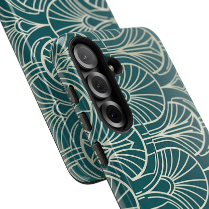 Teal Art Deco Pattern Tough Phone Case — Retro Geometric Protection