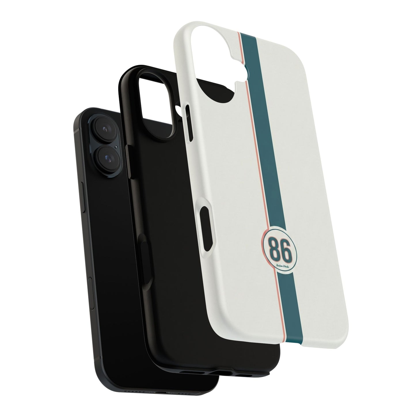 Racing Stripe Tough Phone Case — Retro White With '86 Circle Badge