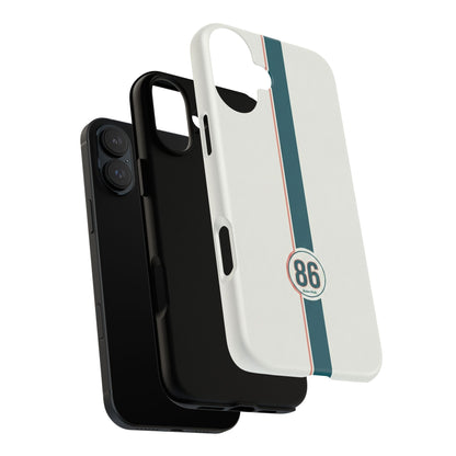 Racing Stripe Tough Phone Case — Retro White With '86 Circle Badge