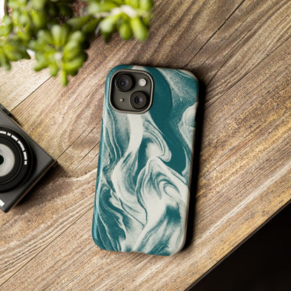 Marble Teal Tough Phone Case — Swirl Pattern Protective Cover