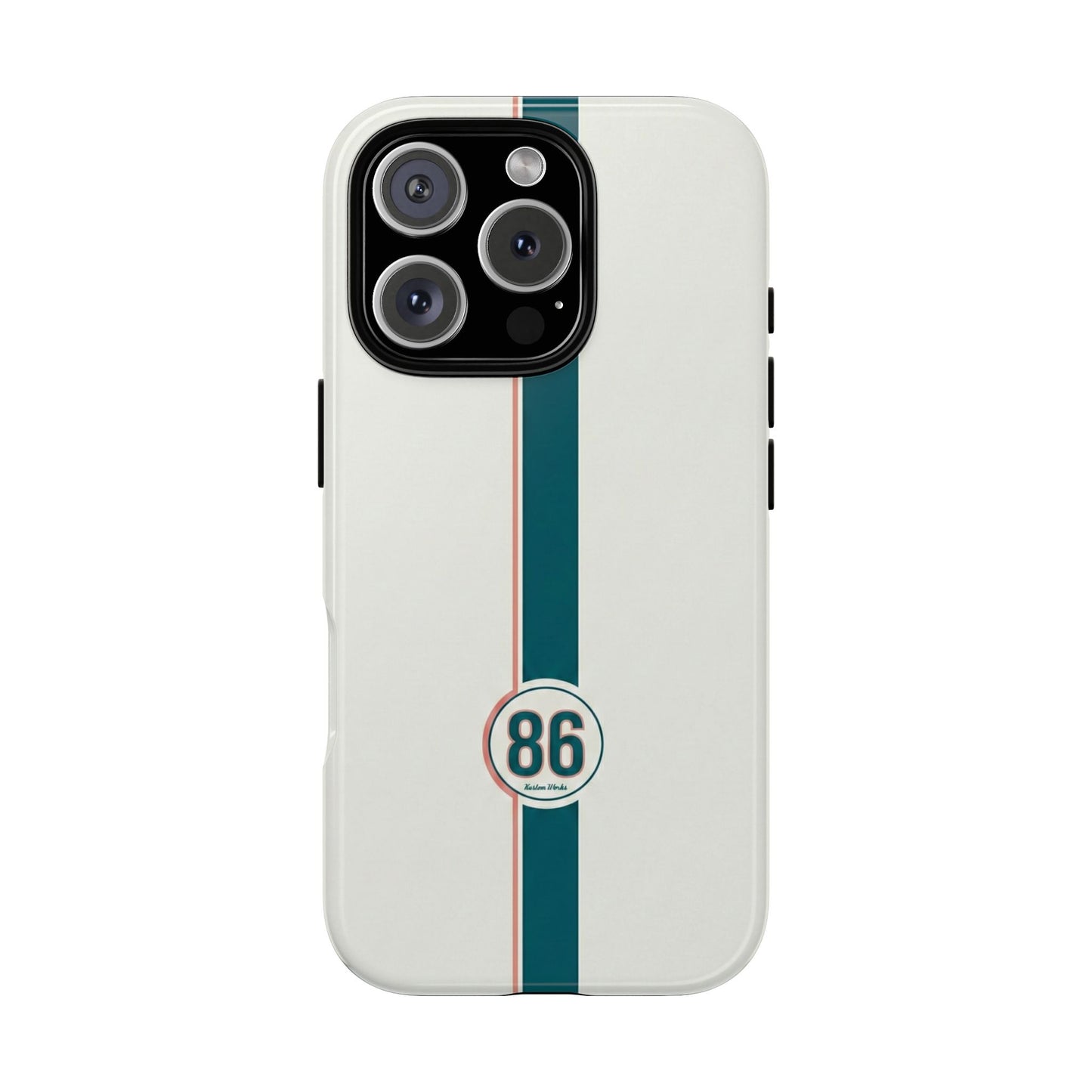 Racing Stripe Tough Phone Case — Retro White With '86 Circle Badge