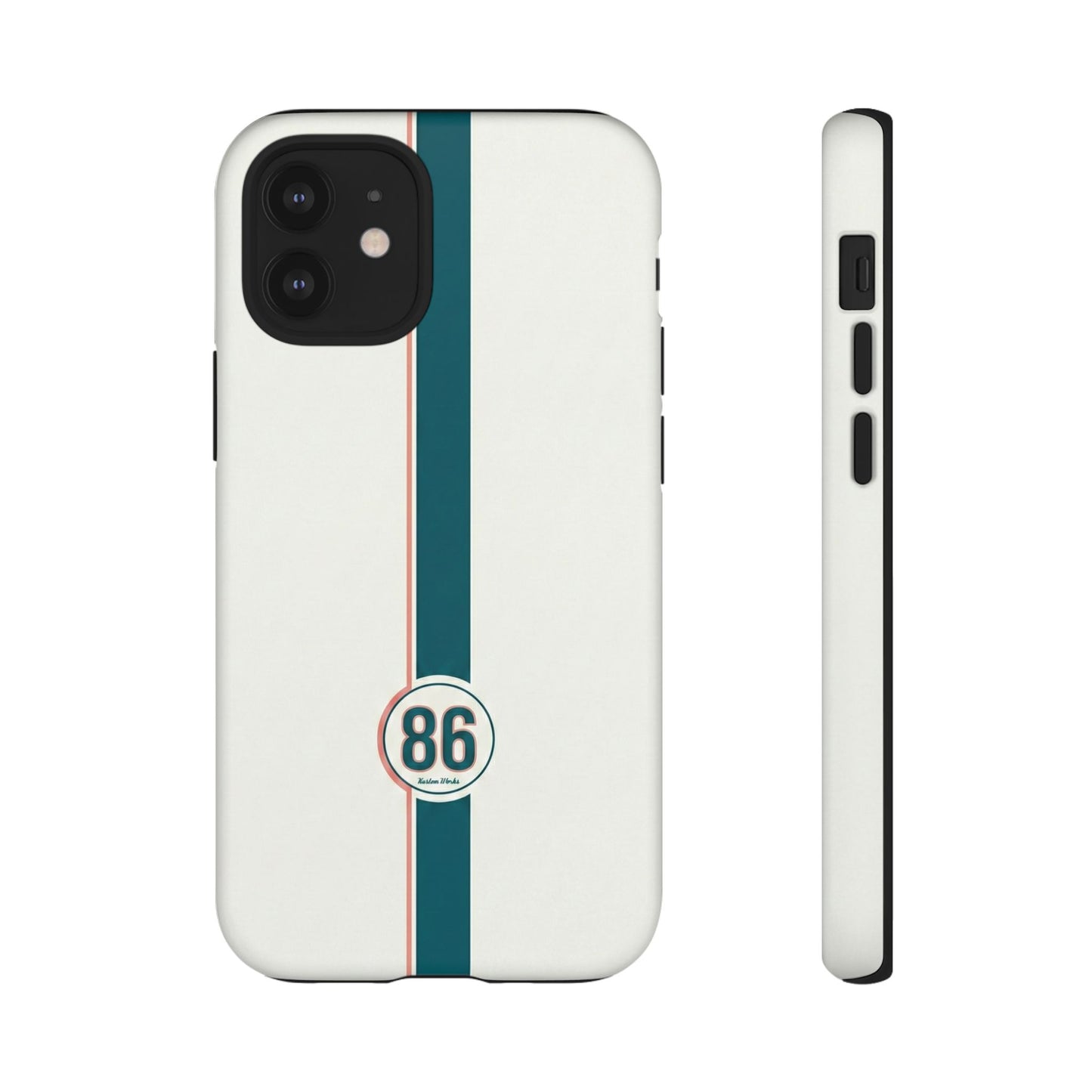 Racing Stripe Tough Phone Case — Retro White With '86 Circle Badge