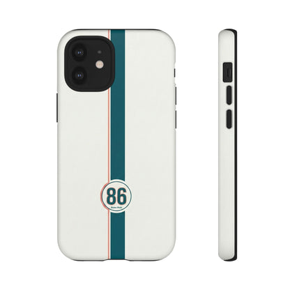 Racing Stripe Tough Phone Case — Retro White With '86 Circle Badge