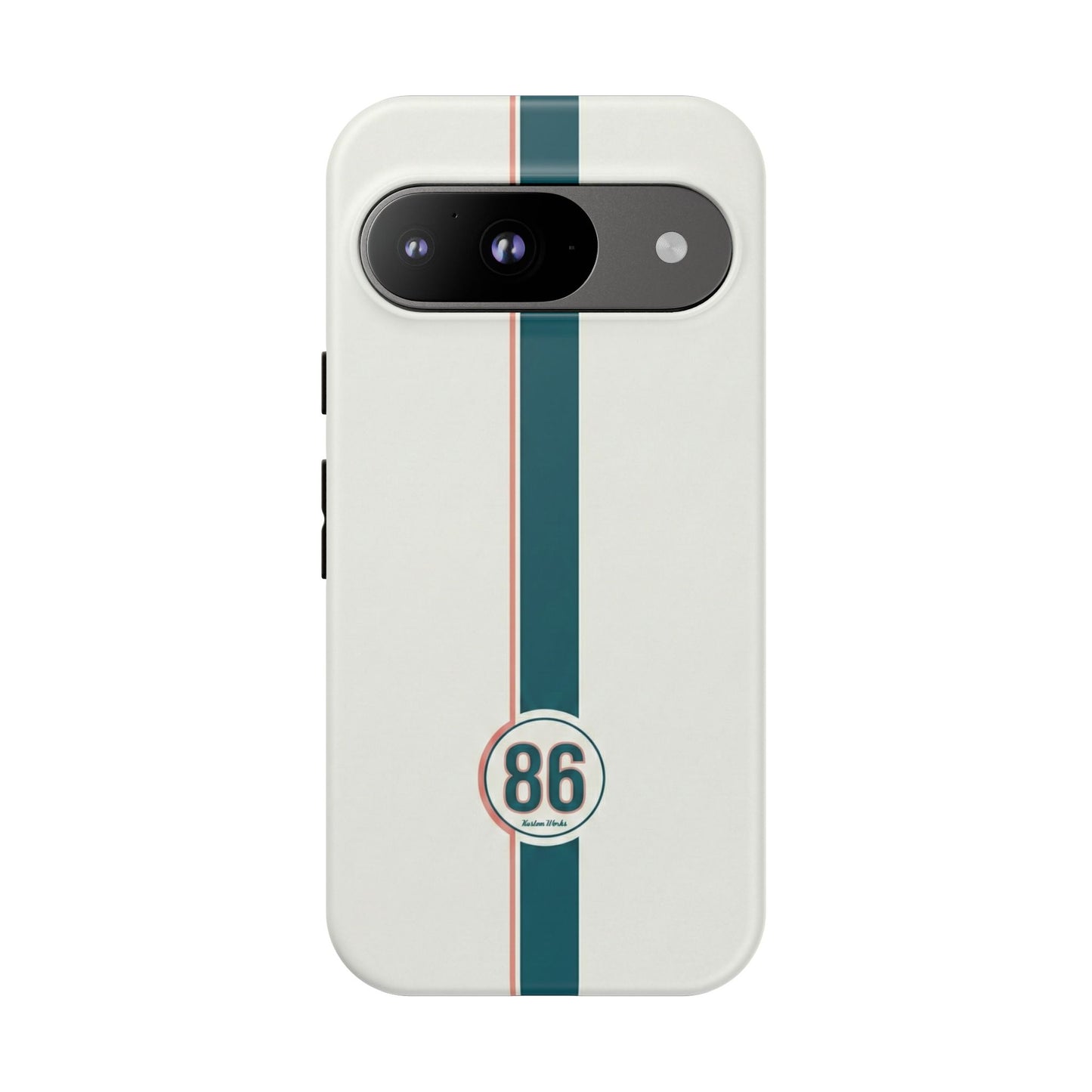 Racing Stripe Tough Phone Case — Retro White With '86 Circle Badge