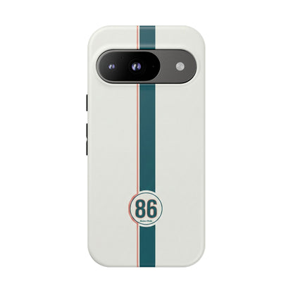 Racing Stripe Tough Phone Case — Retro White With '86 Circle Badge