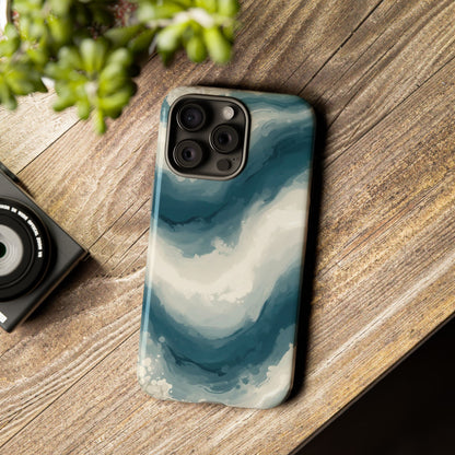 Ocean Wave Marble Phone Case — Teal & Ivory Abstract Tough Case