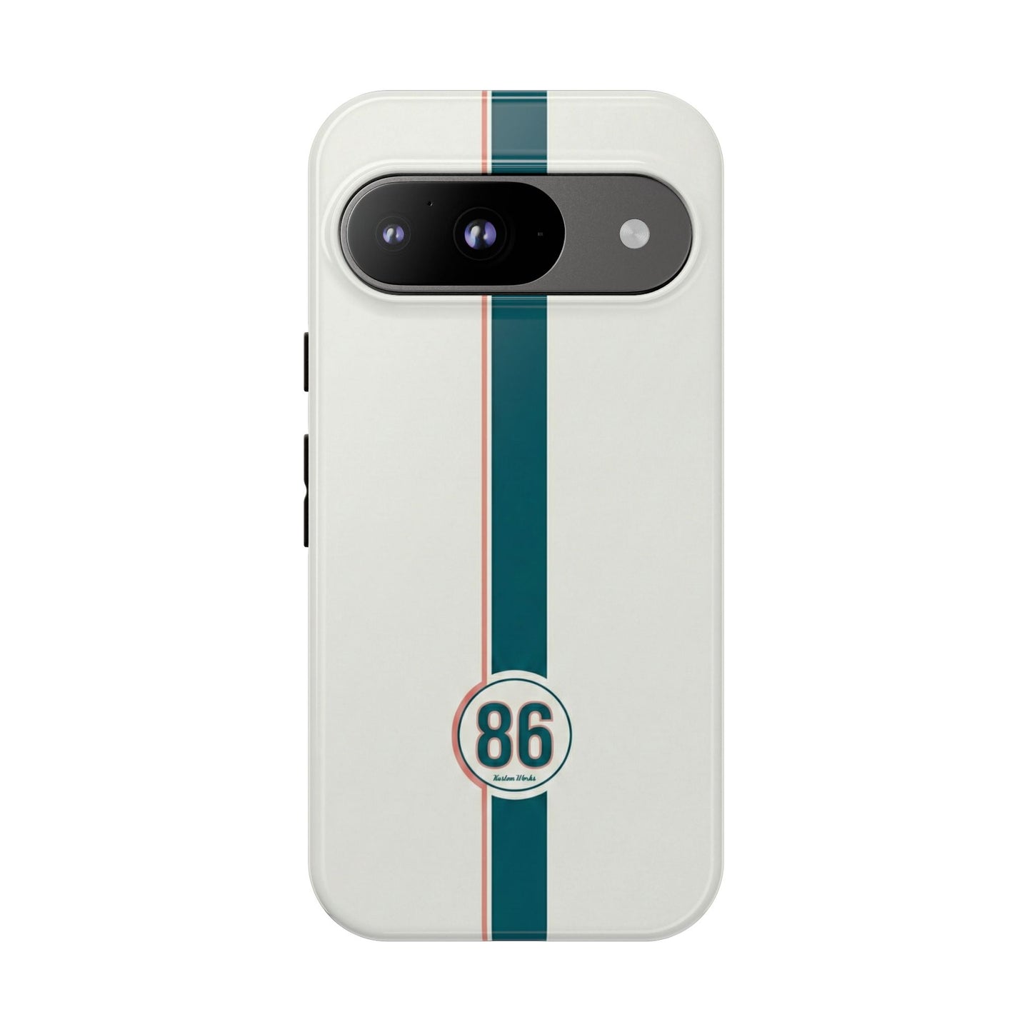 Racing Stripe Tough Phone Case — Retro White With '86 Circle Badge