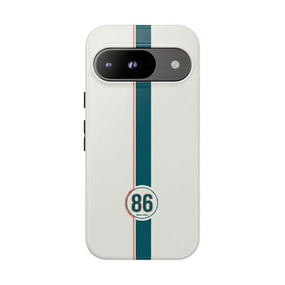 Racing Stripe Tough Phone Case — Retro White With '86 Circle Badge