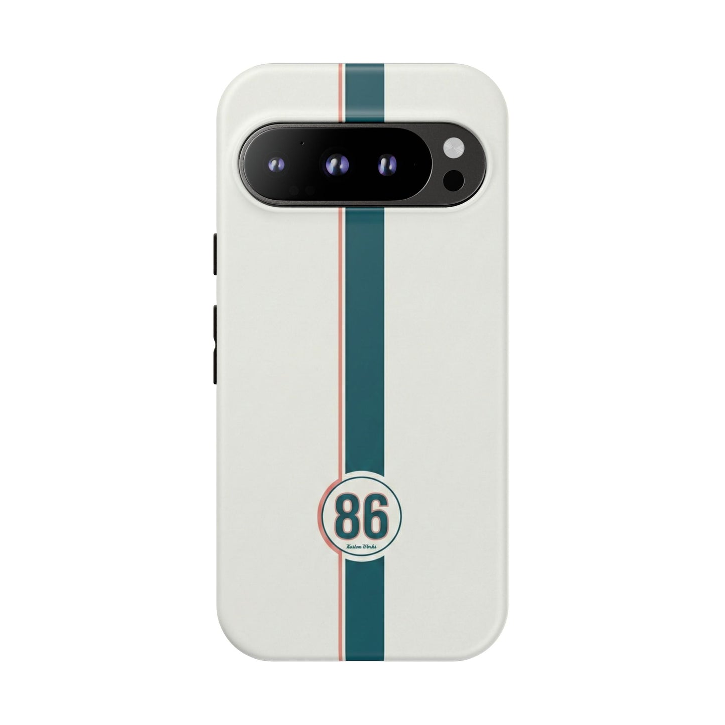 Racing Stripe Tough Phone Case — Retro White With '86 Circle Badge