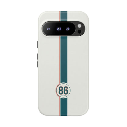 Racing Stripe Tough Phone Case — Retro White With '86 Circle Badge
