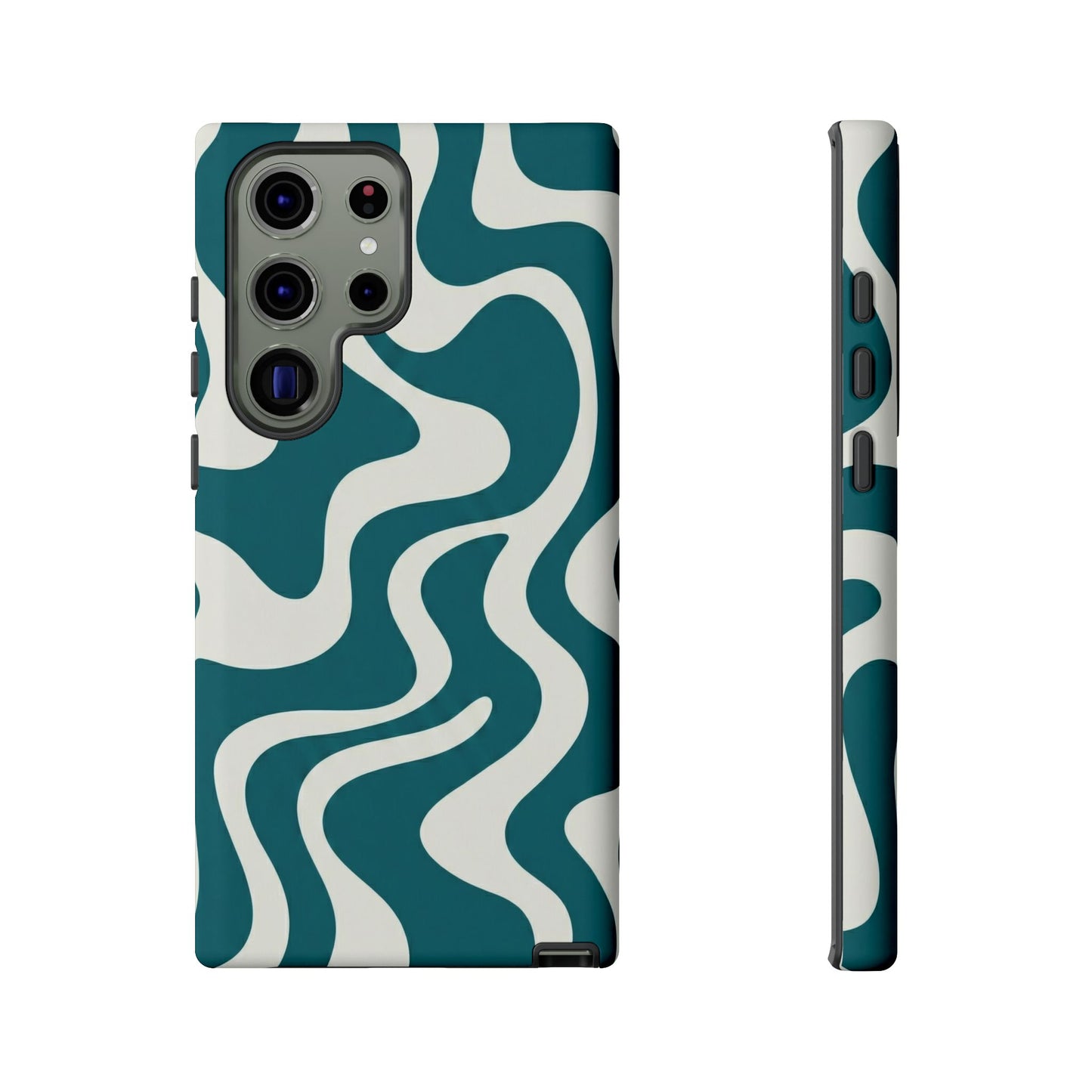Abstract Teal Swirl Phone Case — Retro Wavy Tough Case