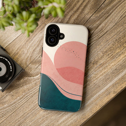 Abstract Sunset Phone Case — Pink & Teal Wave Tough Case